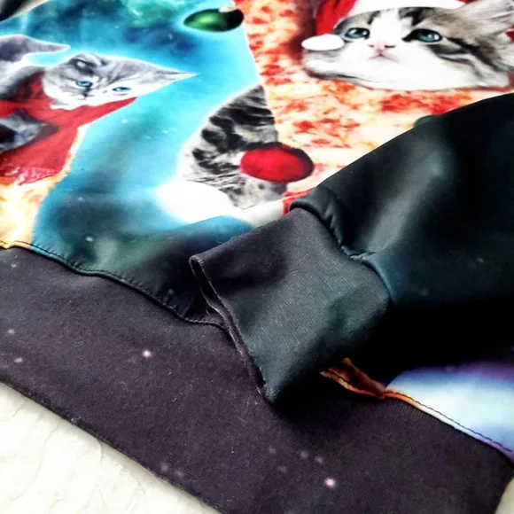 Cats & Pizza Blue Christmas Holiday Sweatshirt, Size Medium/ Large - Picture 8 of 12